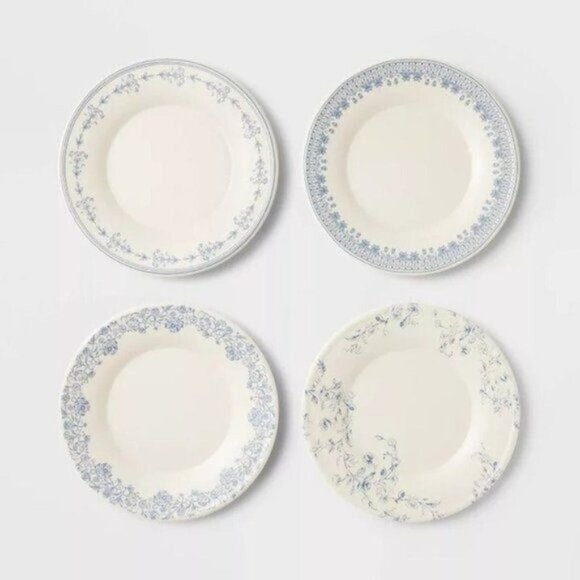 4pc Melamine Salad Plates - Threshold Studio McGee, Blue Floral Pattern Set 2023 - Picture 3 of 4